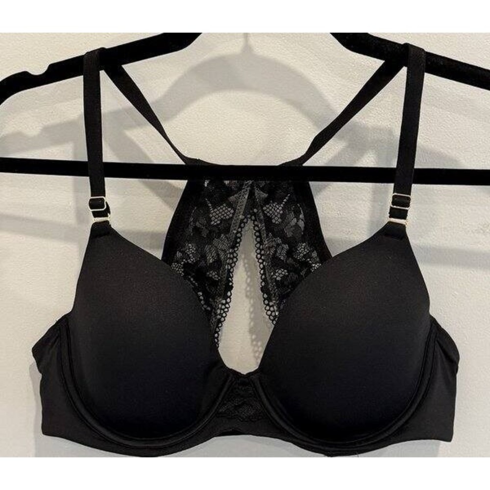 Soma Embraceable Racerback Lace Trim Bra Black Wired Size 36C